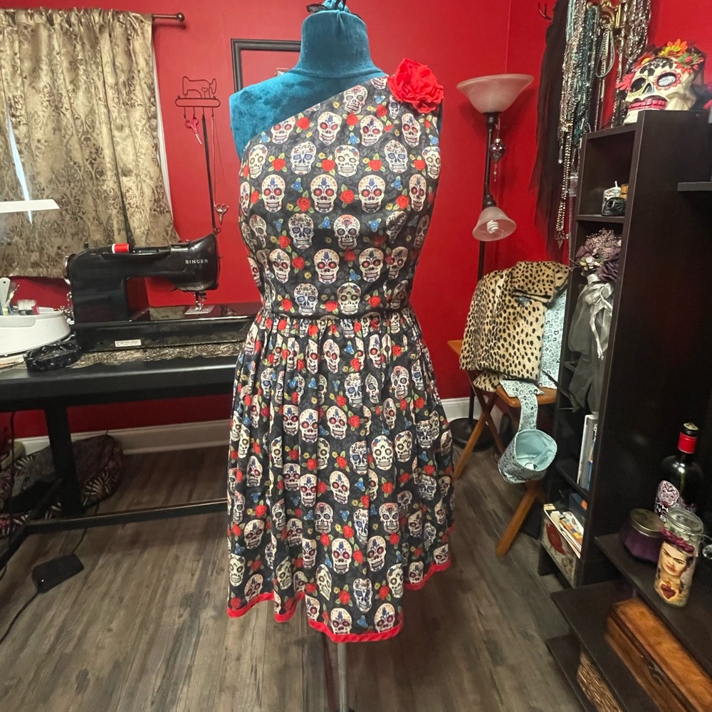 Sugar skull Print One-Shoulder Dress